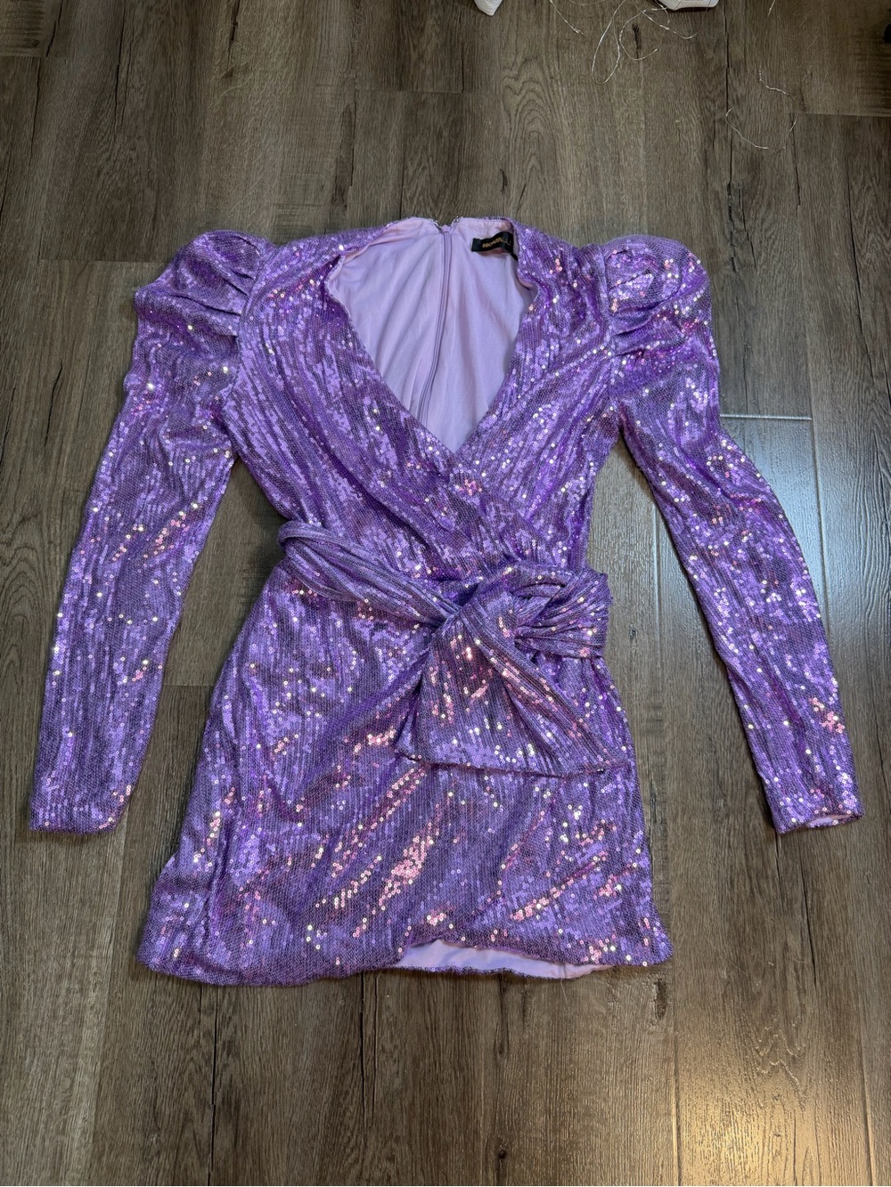 Lilac Sequin Wrap Dress with Waist Tie